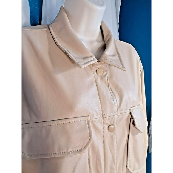 Stoosh Faux Leather Sand Tan Shacket Shirt Jacket M Fleece Lined - Picture 4 of 14